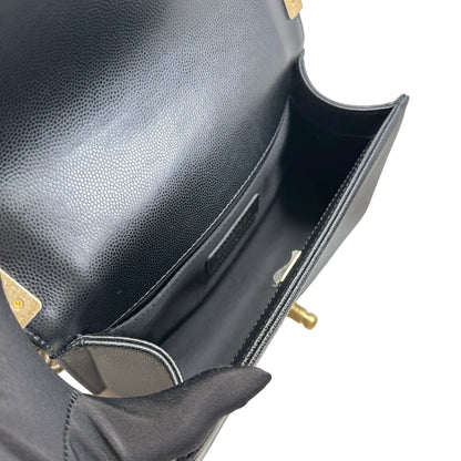 Used CHANEL Caviar Skin Boy25 Chain Shoulder Bag Black，GHW