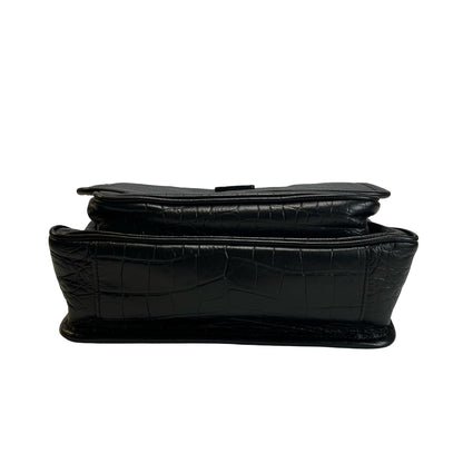 Used SAINT LAURENT Crocodile Embossed Leather Shoulder Bag Black