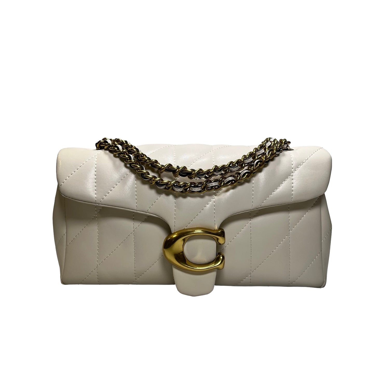 Used COACH Quilted Leather Quilted Tabby Chain Shoulder Bag White GHW