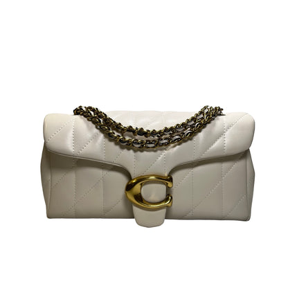Used COACH Quilted Leather Quilted Tabby Chain Shoulder Bag White GHW