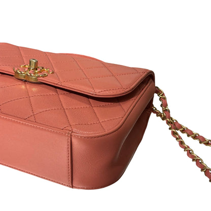 Used CHANEL Calfskin Leather Flap Cross Body Bag Pink GHW