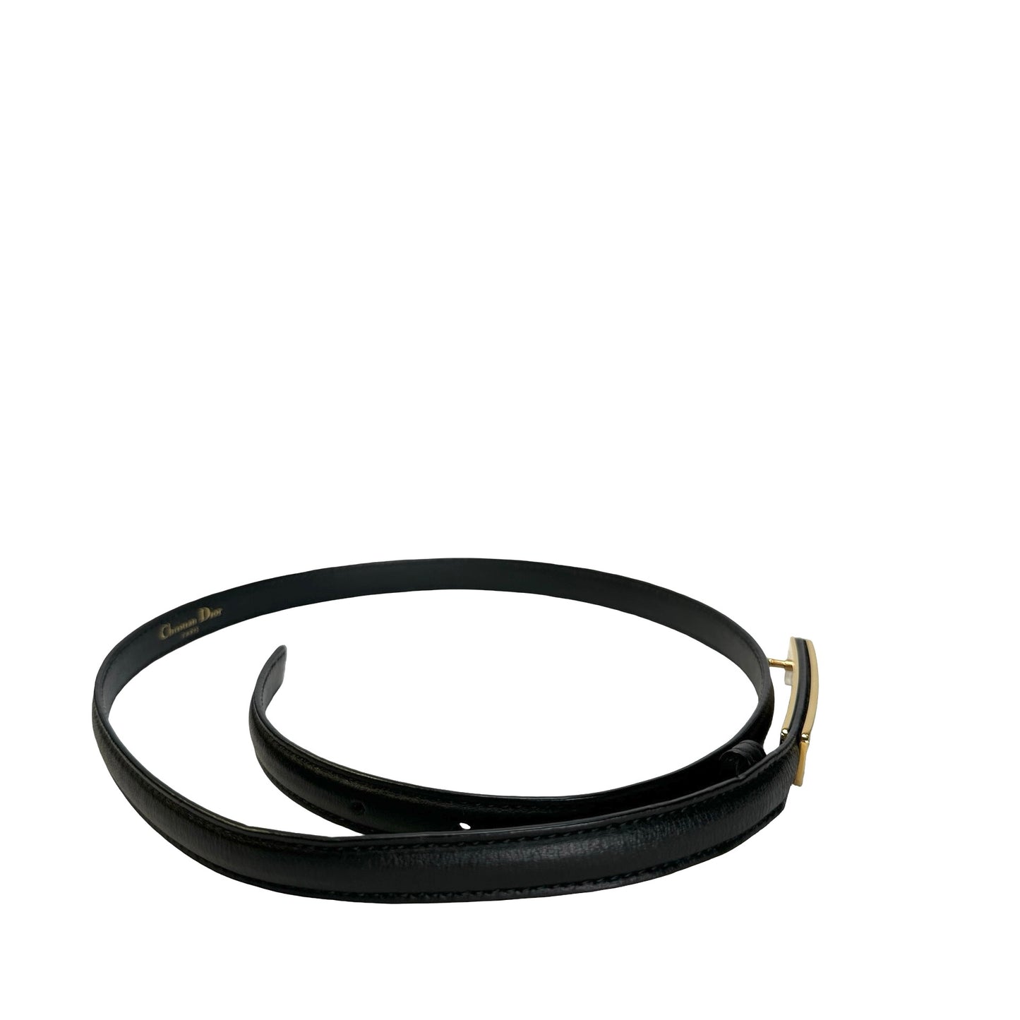 Used CHRISTIAN DIOR Leather Belt Black Gold