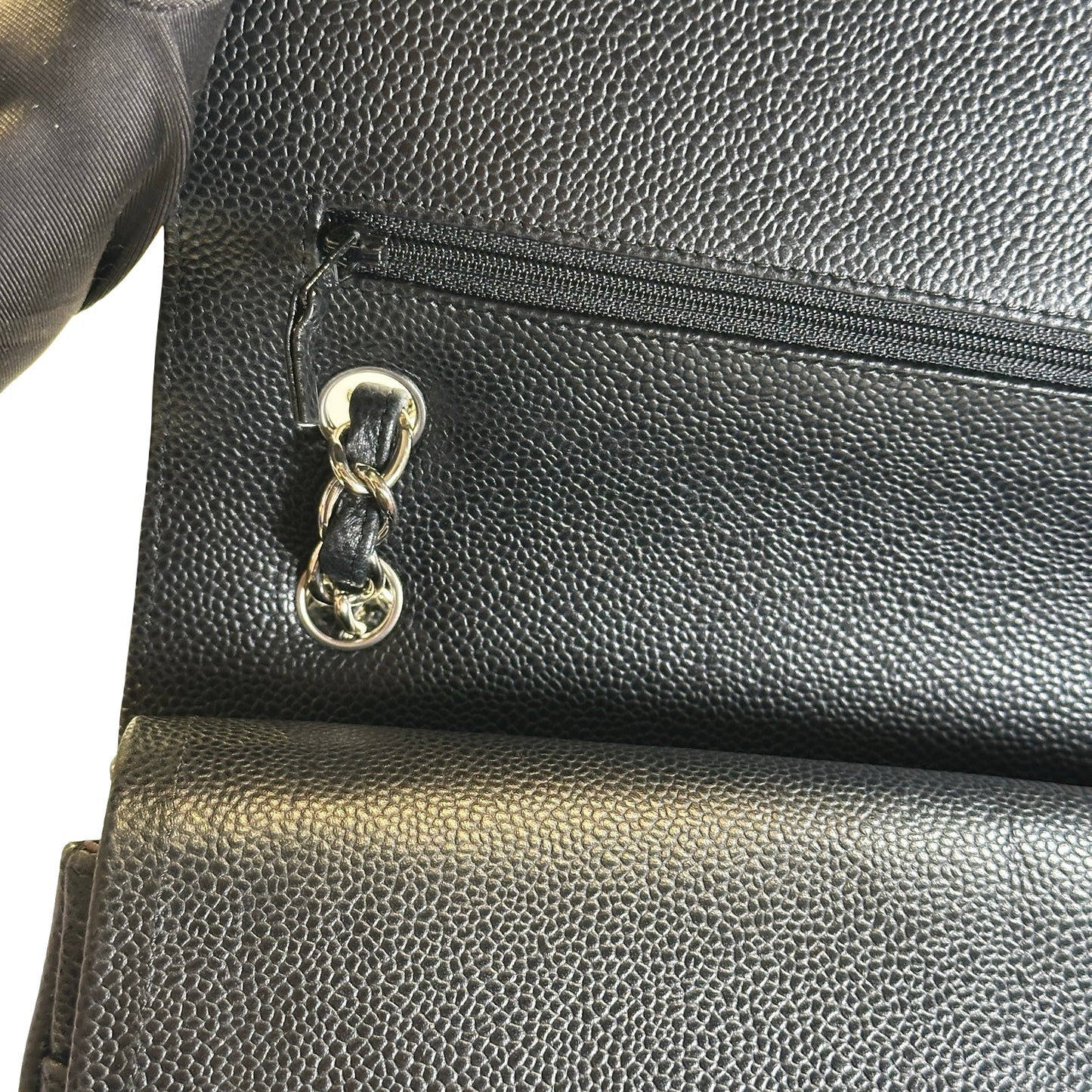 Used CHANEL Quilted Caviar Leather Classic Flap Chain Shoulder Bag Black Silver