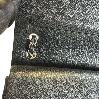 Used CHANEL Quilted Caviar Leather Classic Flap Chain Shoulder Bag Black Silver