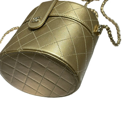 CHANEL ROUND VANITY CASE GOLD LAMBSKIN GHW [3001017]