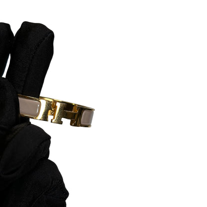 Used HERMES Enamel Gold Plated Clic H BANGLE Beige GHW