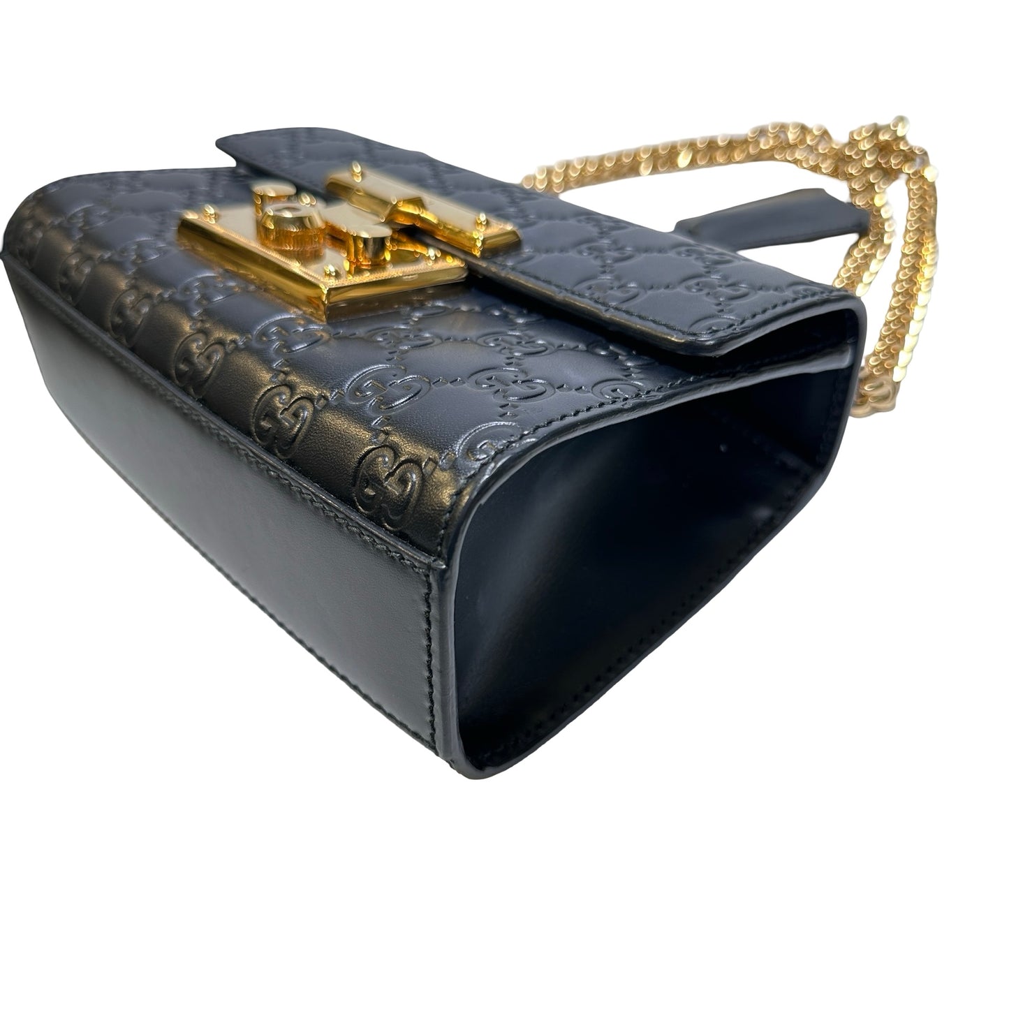 Used GUCCI Calfskin Leather Padlock Shoulder Bag Black GHW