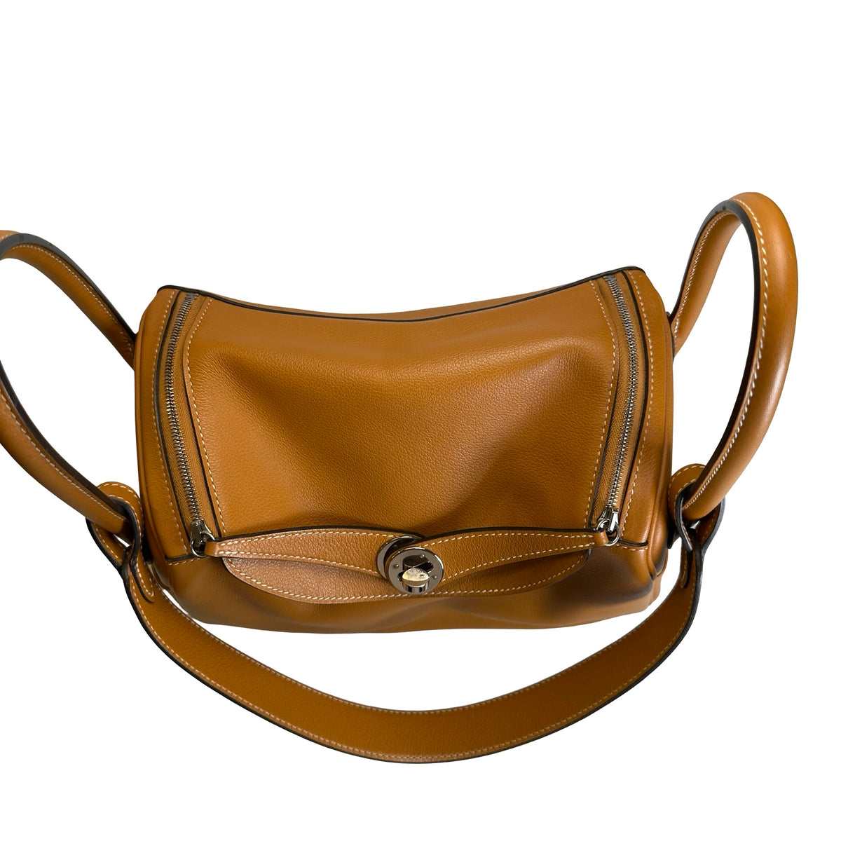 Used HERMES Leather Lindy 26 Shoulder Bag Brown PHW