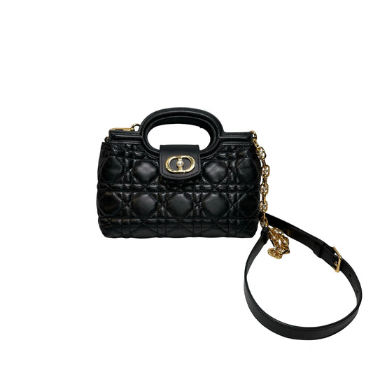 Used Dior Lambskin Leather Jolie Top Handle Cross Body Bag Black GHW