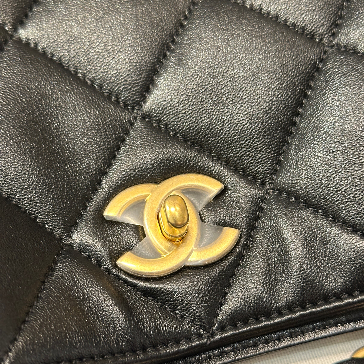 Used CHANEL Quilted Calfskin Hobo Bag Hobo Bag Black Gold