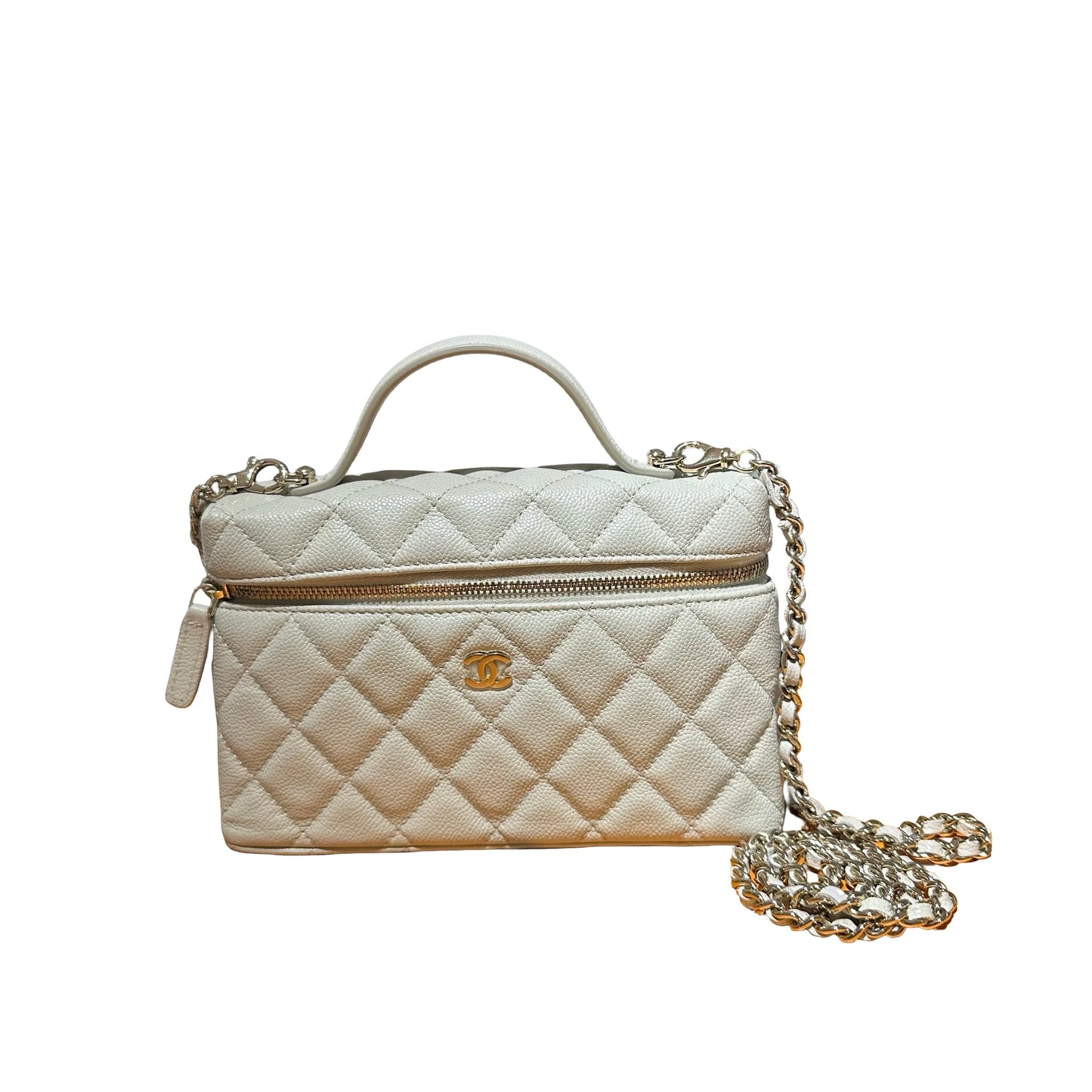 Used CHANEL Calfskin Leather Cross Body Bag Grey GHW
