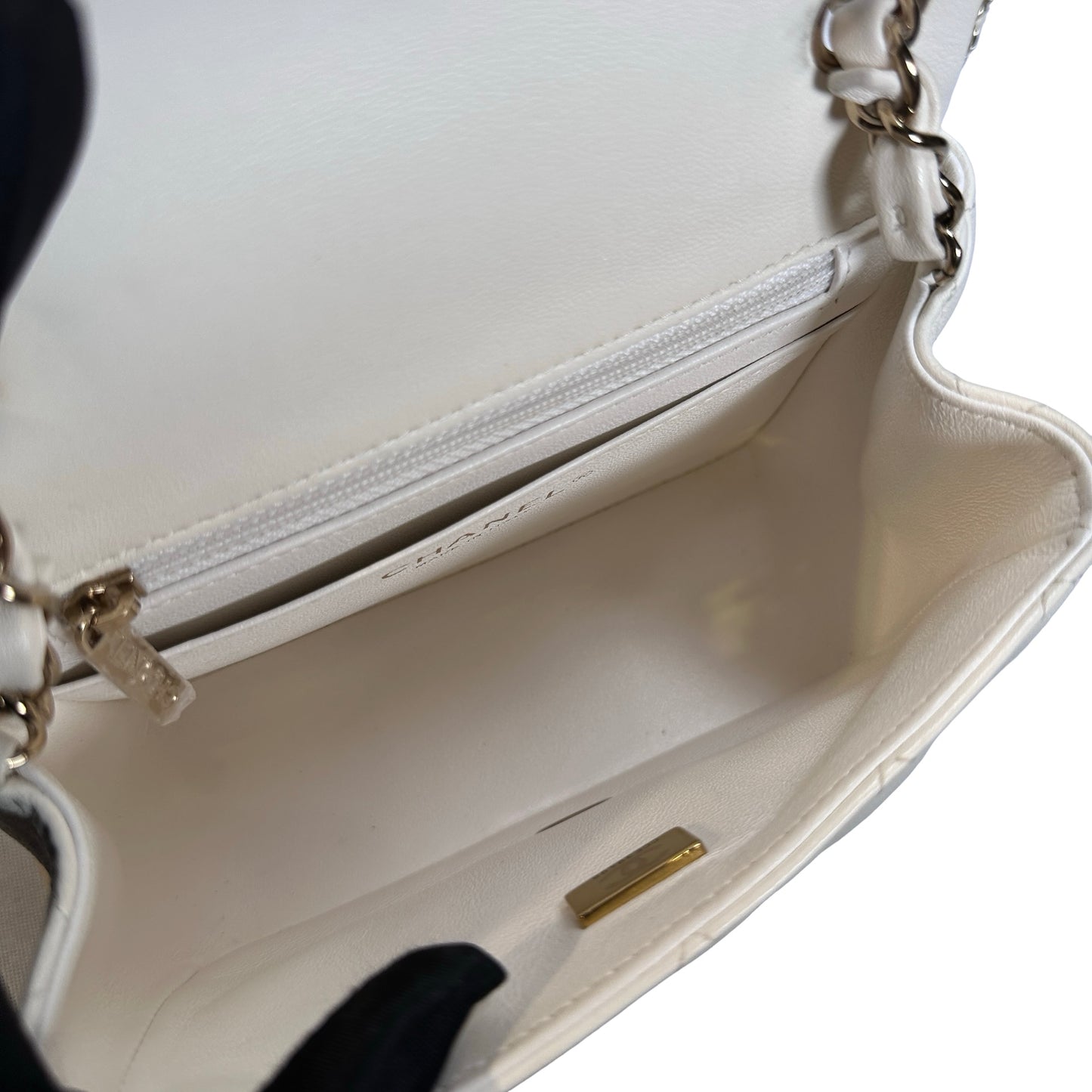 Used CHANEL Quilted Lambskin Classic Mini Rectangular Flap Bag Chain Shoulder Bag White GHW