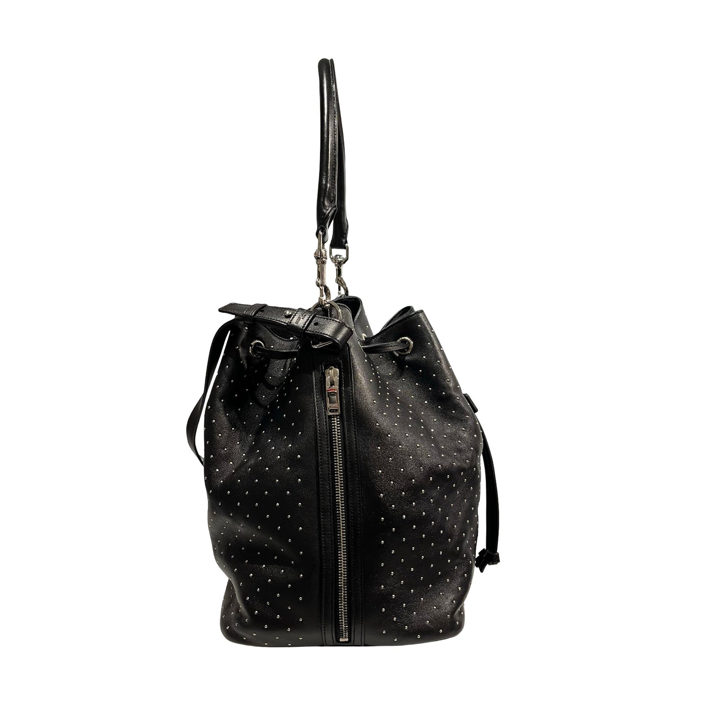 Used SAINT LAURENT Studded Emmanuelle Bucket Bucket Bag Black PHW