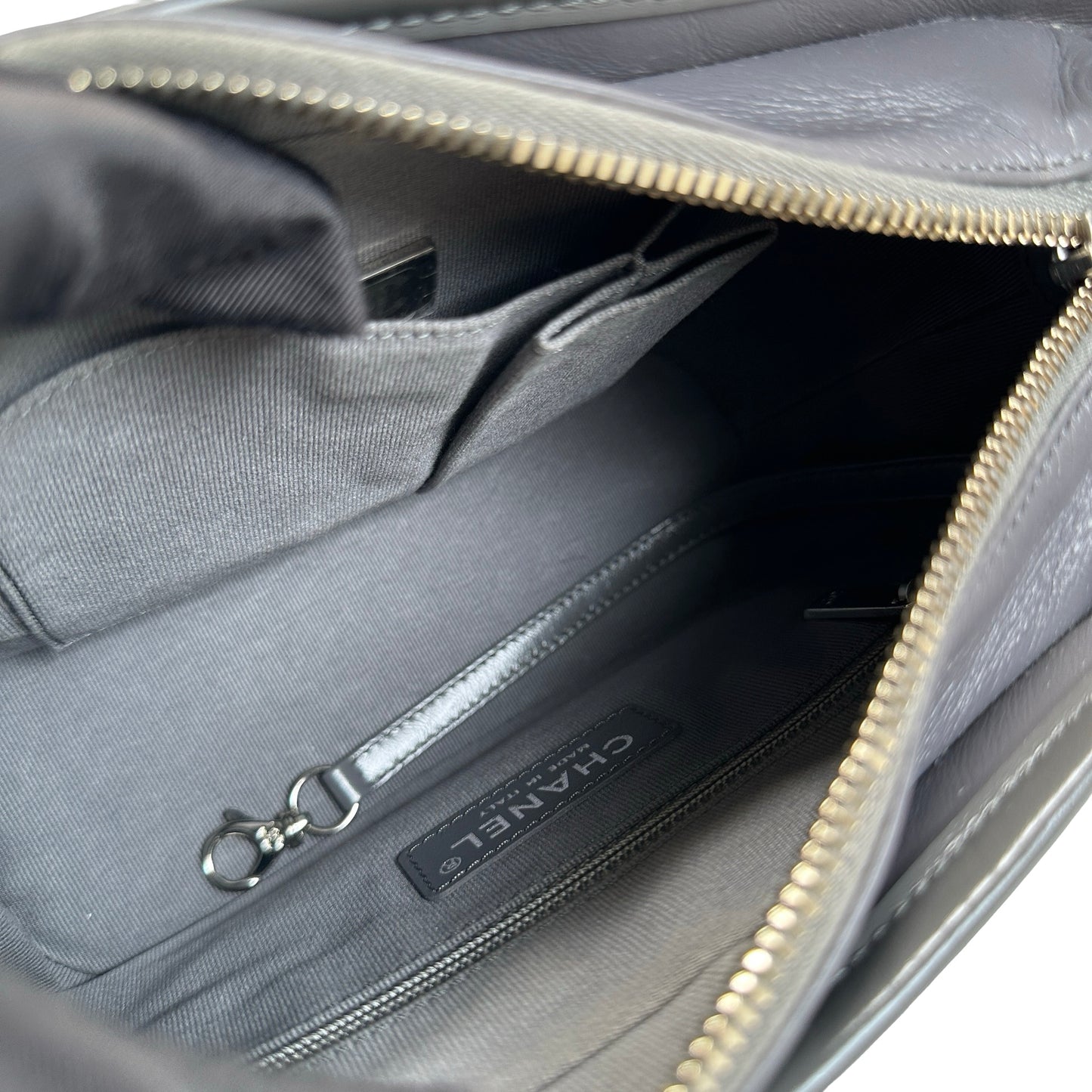 Used CHANEL Quilted Leather Gabrielle Hobo Bag Grey