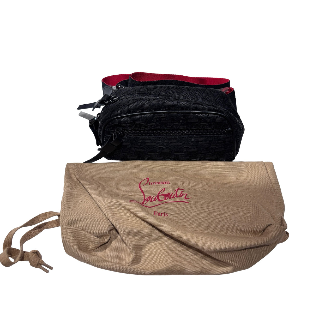 Used CHRISTIAN LOUBOUTIN Logo Textured ParisNYC Belt bag Black Red Silver