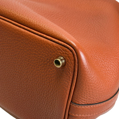Used HERMES Clemence Leather Picotin 18 Bucket Bag 6C Brown GHW