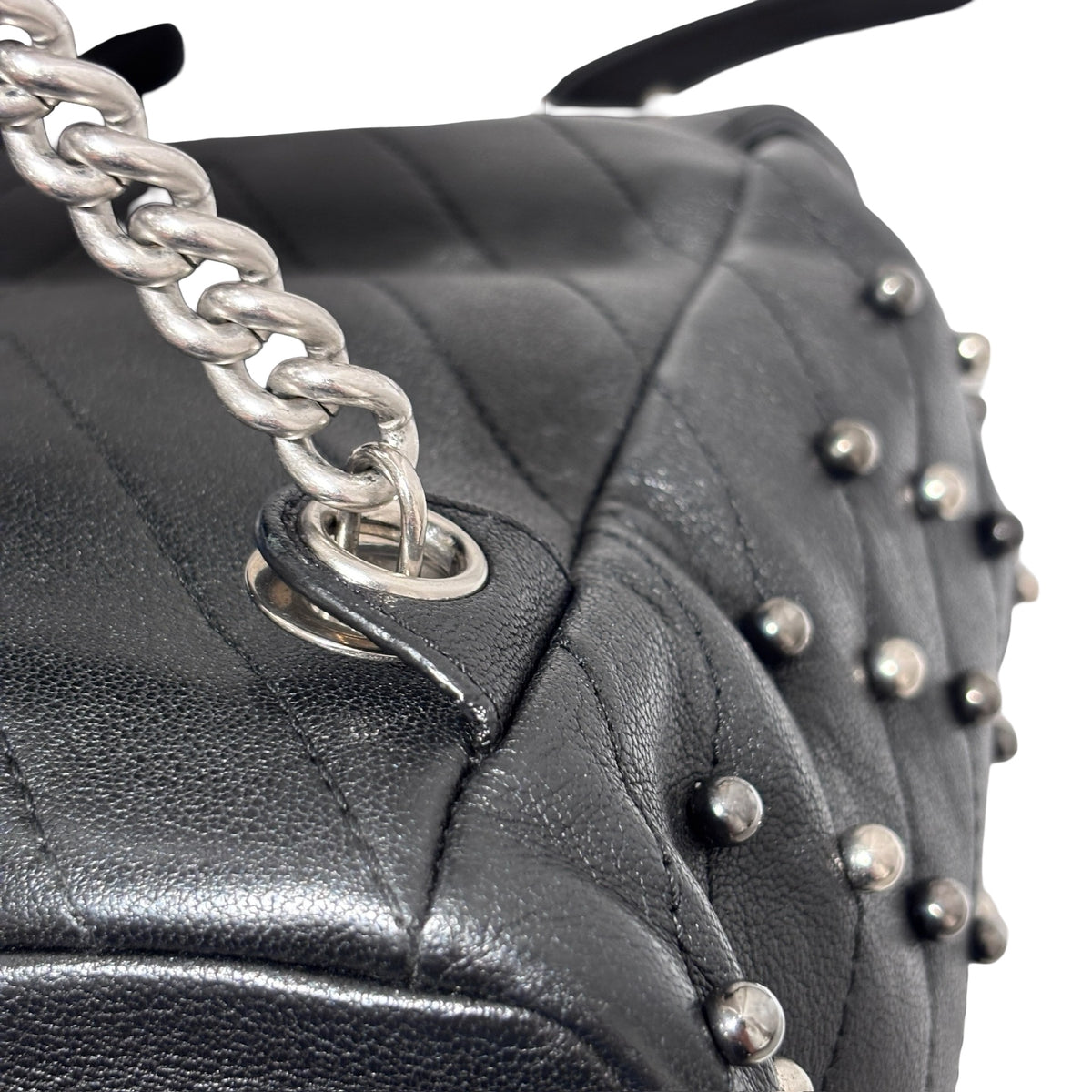 Used CHANEL Lambskin Studded Stud Wars Backpack Backpack Black Silver