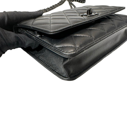 Used Chanel Lambskin Leather WOC Cross Body Bag So Black