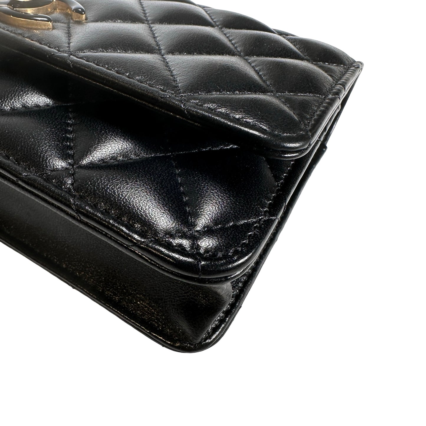 Used CHANEL Quilted Lambskin Wallet on chain Wallet on chain Black GHW