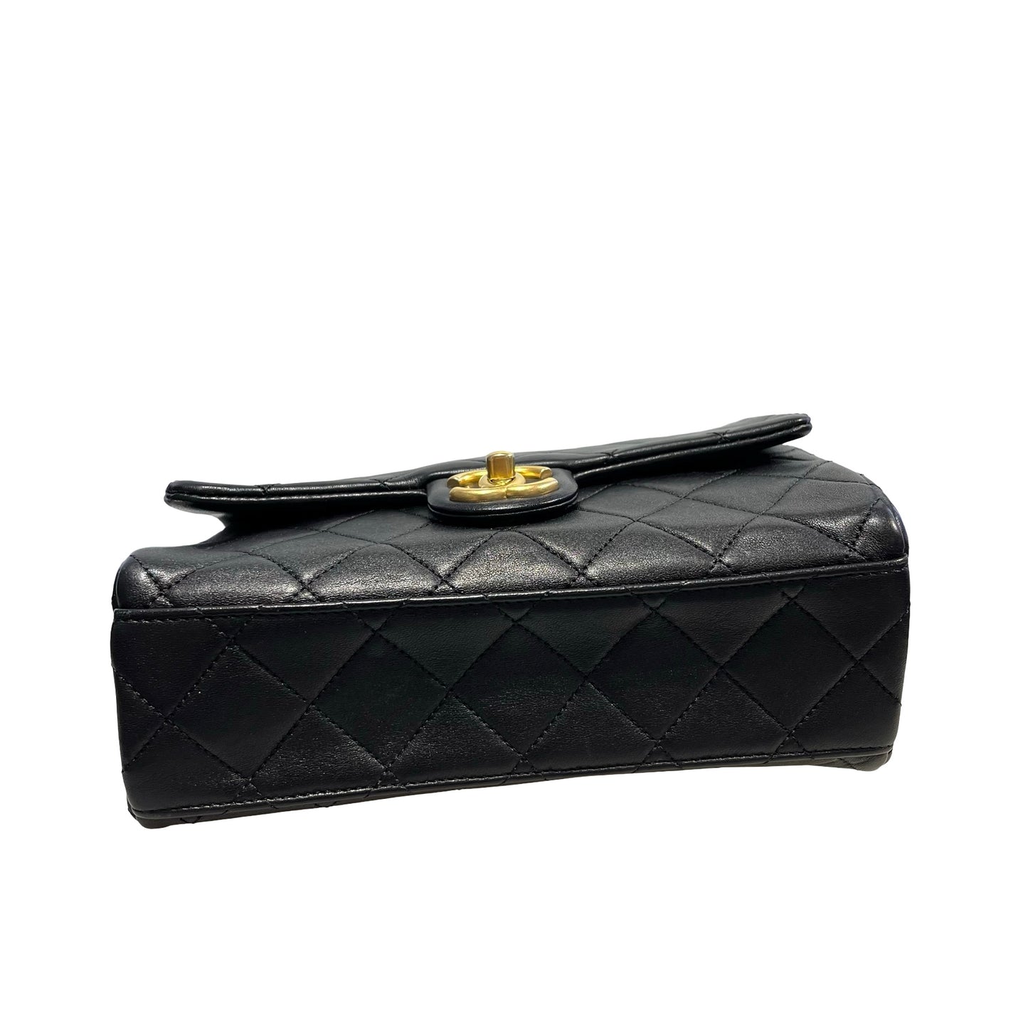 Used CHANEL Quilted Lambskin Mini Rectangular Flap Bag Chain shoulder bag Black GHW