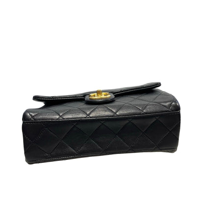 Used CHANEL Quilted Lambskin Mini Rectangular Flap Bag Chain shoulder bag Black GHW
