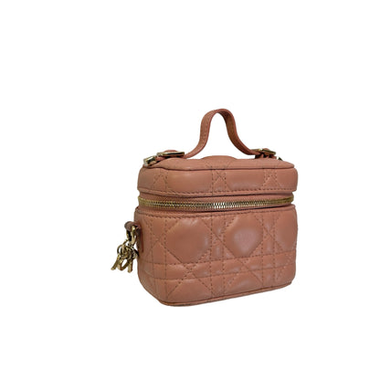 Used DIOR Cannage Cannage Vanity case Pink，GHW