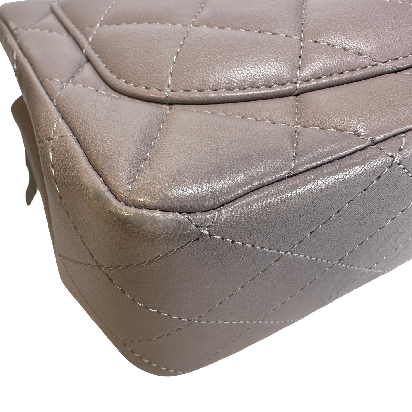 Used CHANEL Lambskin Classic Flap Bag Cross body bag Grey PHW
