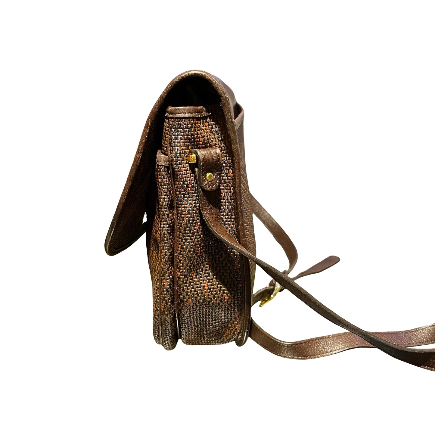 Used SAINT LAURENT Canvas Vintage Crescent Shoulder Cross Body Bag Brown GHW