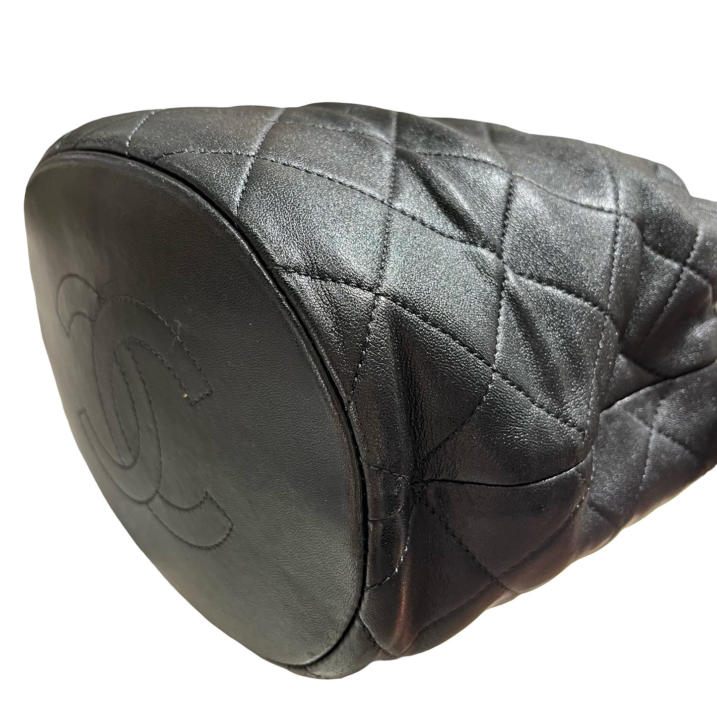 Used CHANEL Lambskin Leather Bucket Bag Black GHW