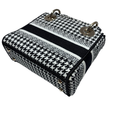 Used DIOR Canvas Mini Lady D-Lite Handbag Black White GHW