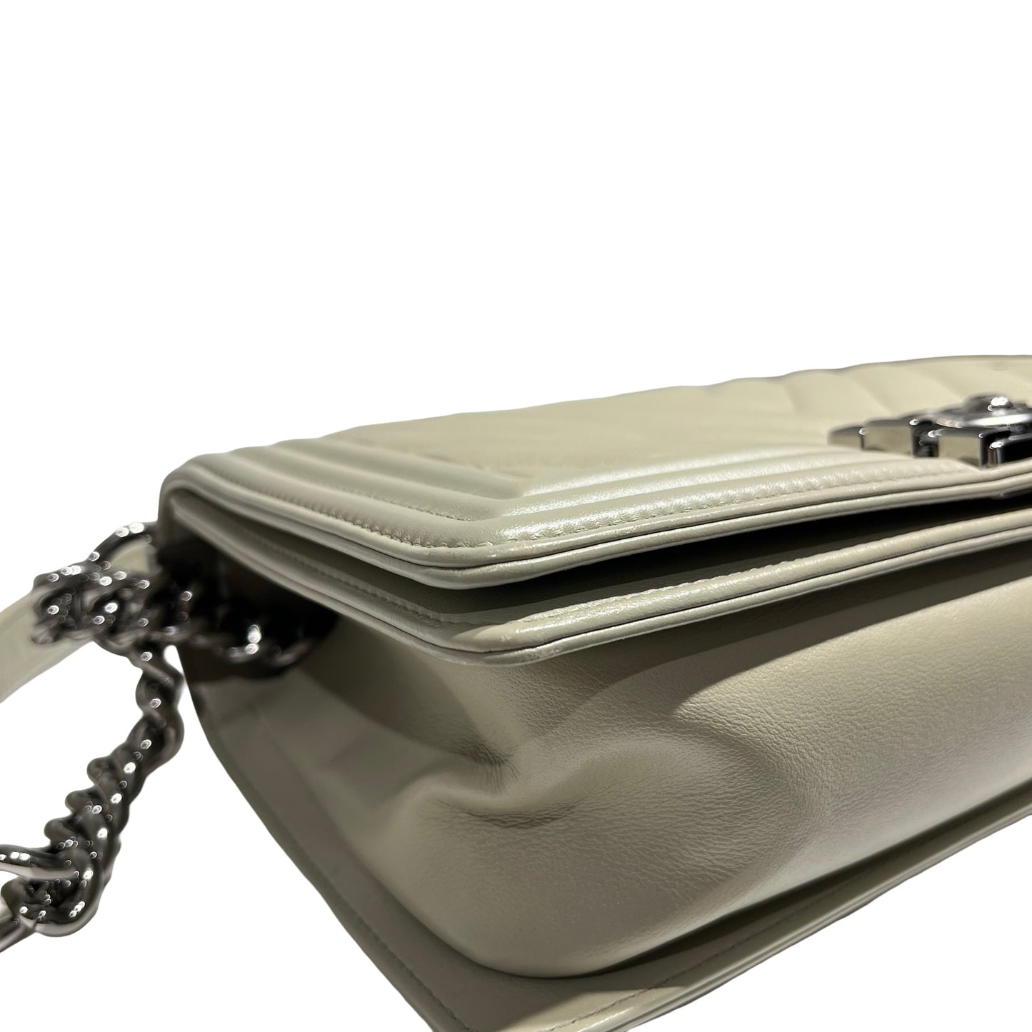 CHANEL BOY 25 GREY CALF SKIN [3000531]