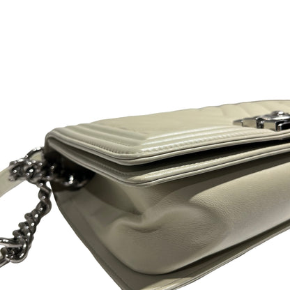 CHANEL BOY 25 GREY CALF SKIN [3000531]
