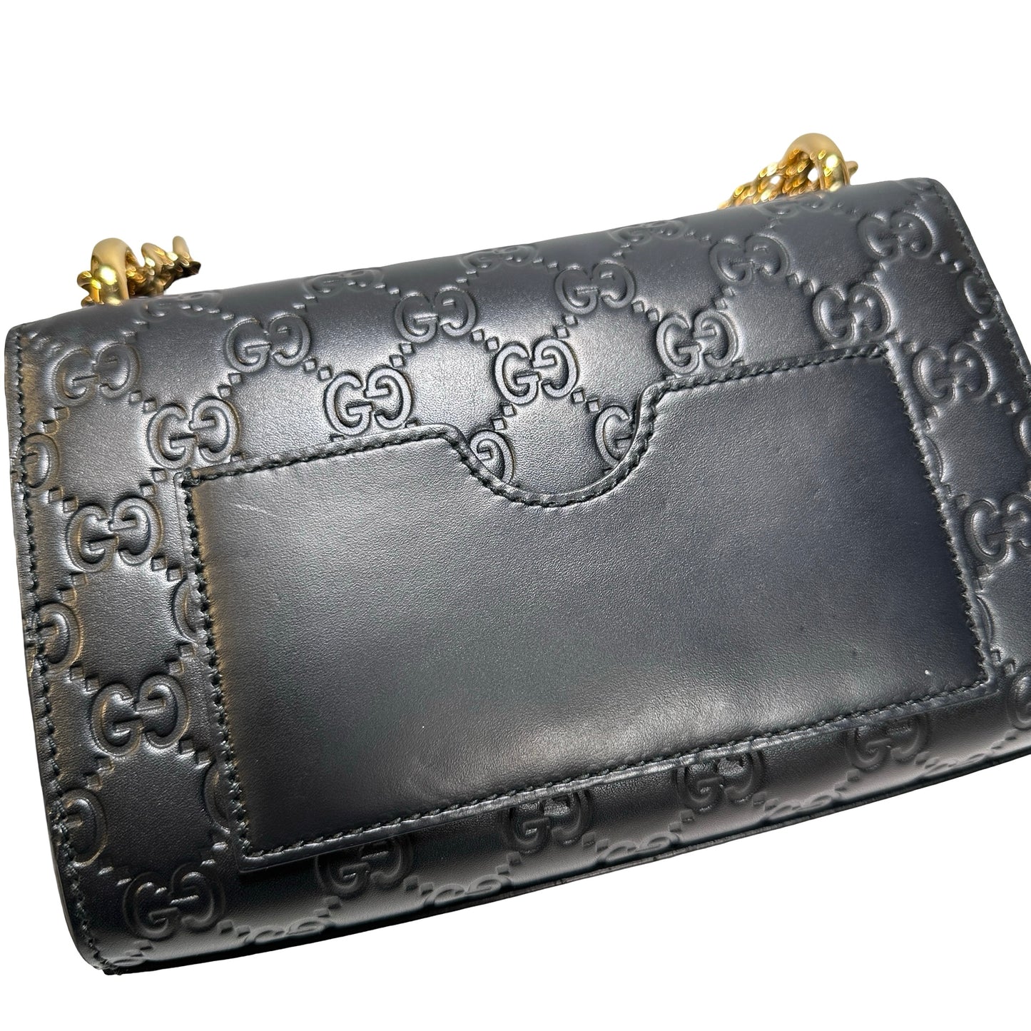 Used GUCCI Calfskin Leather Padlock Shoulder Bag Black GHW