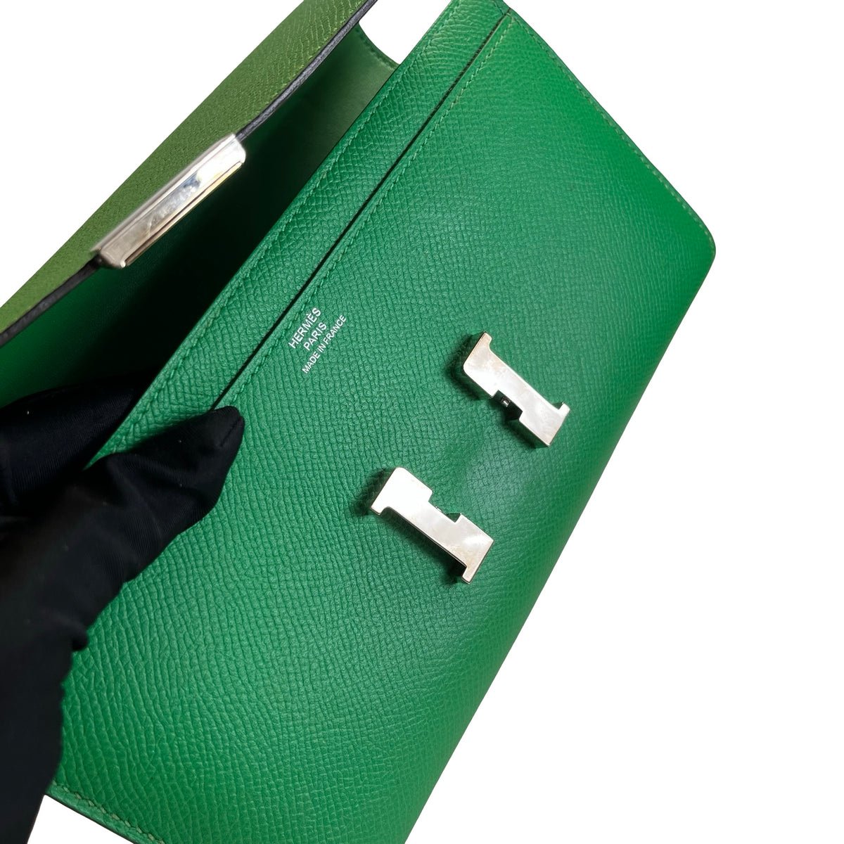 Used HERMES Epsom Calfskin Constance Long wallet Green Silver
