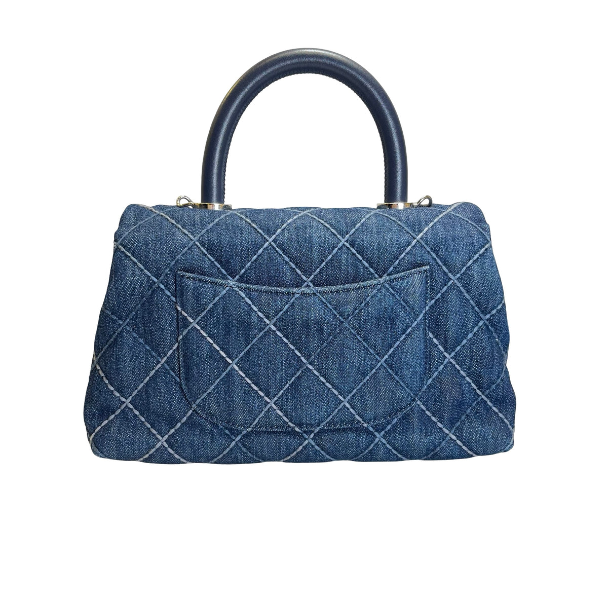Used CHANEL Quilted Denim Coco Handle Small Handbag Denim Navy