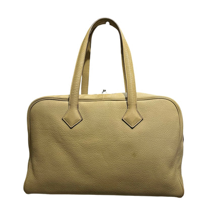 Used HERMES Leather Victoria Handbag Beige PHW