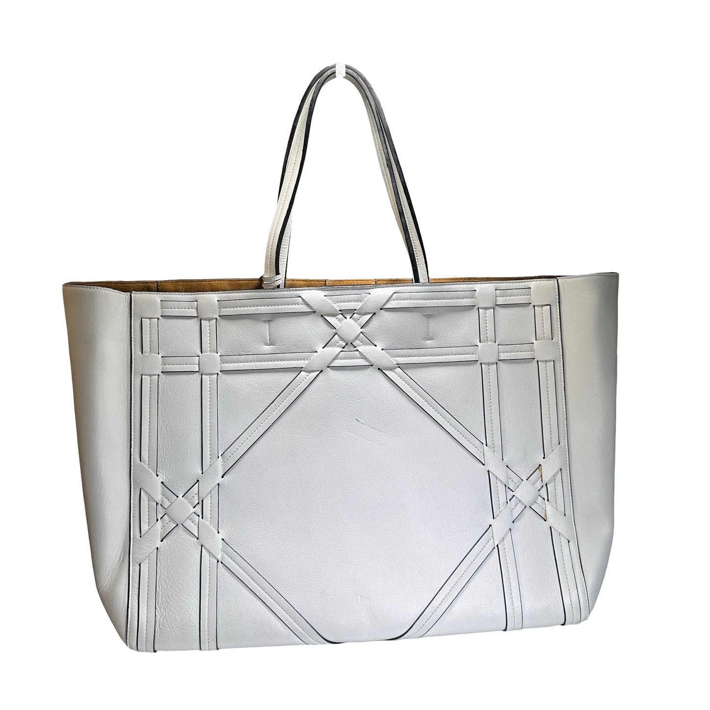 Used DIOR Leather Interlaced Shopper Tote Tote Bag White PHW
