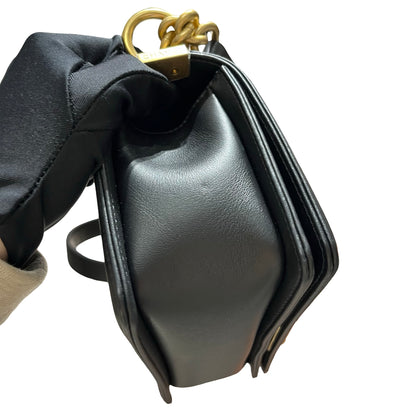 Used CHANEL Calfskin Leather Boy 20cm Shoulder Bag Black GHW