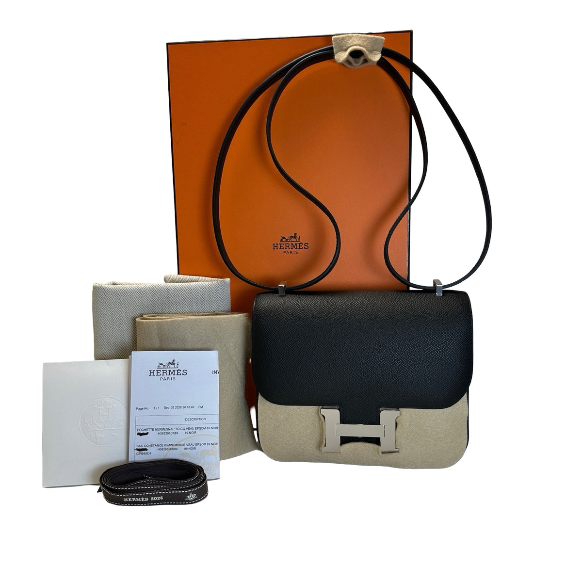 Brand New HERMES Epsom Constance Crossbody Bag Black Silver