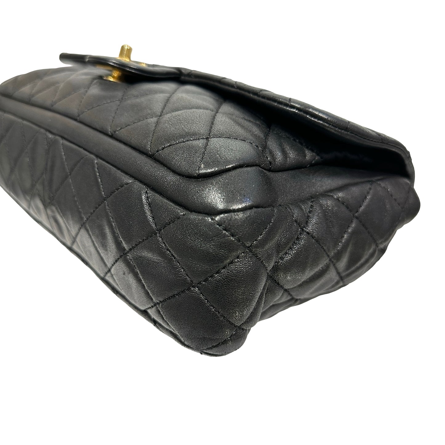 Used Chanel Lambskin Leather FLAP Shoulder Bag Black GHW