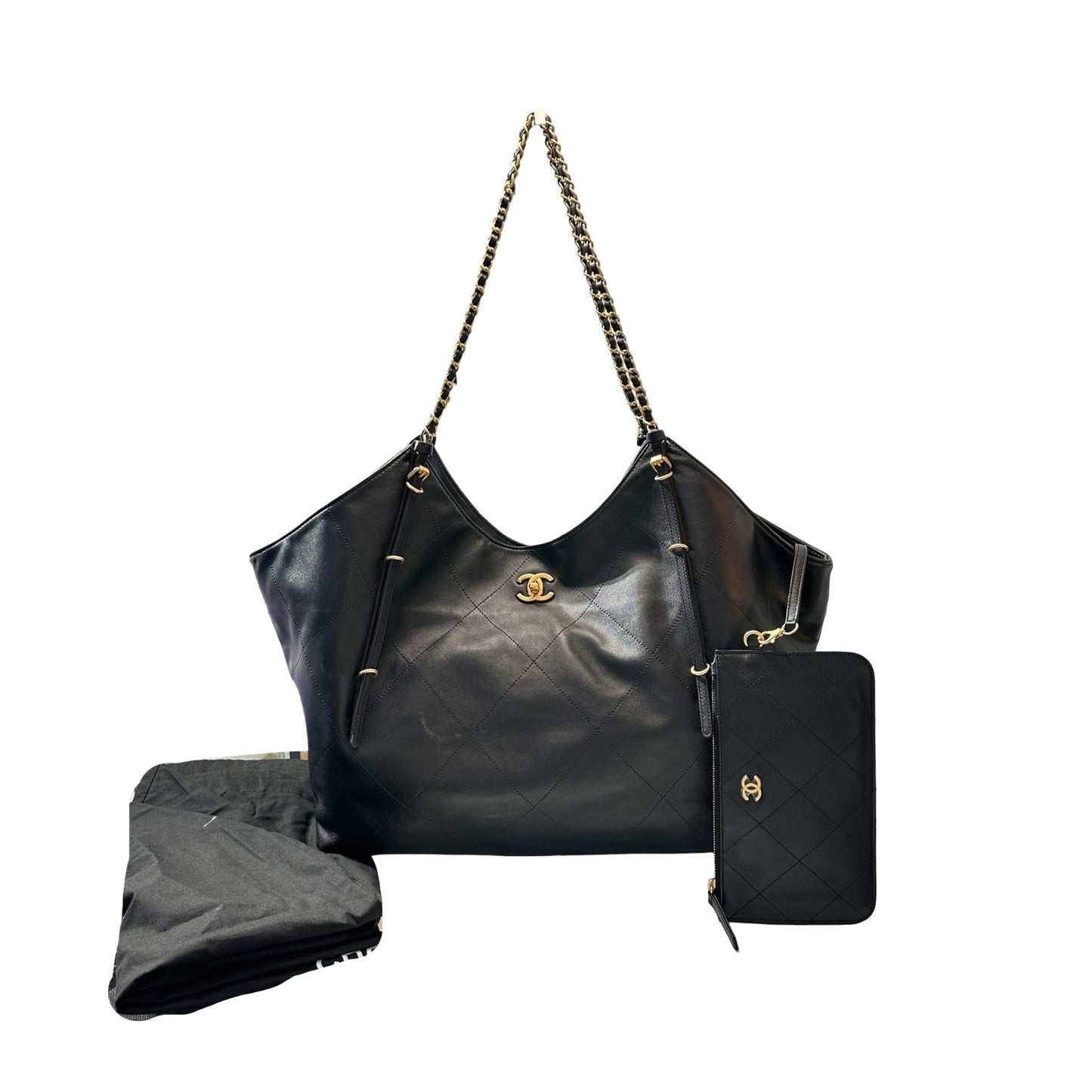 Used CHANEL Calfskin Leather New Chanel MAXI TOTE Shoulder Black GHW
