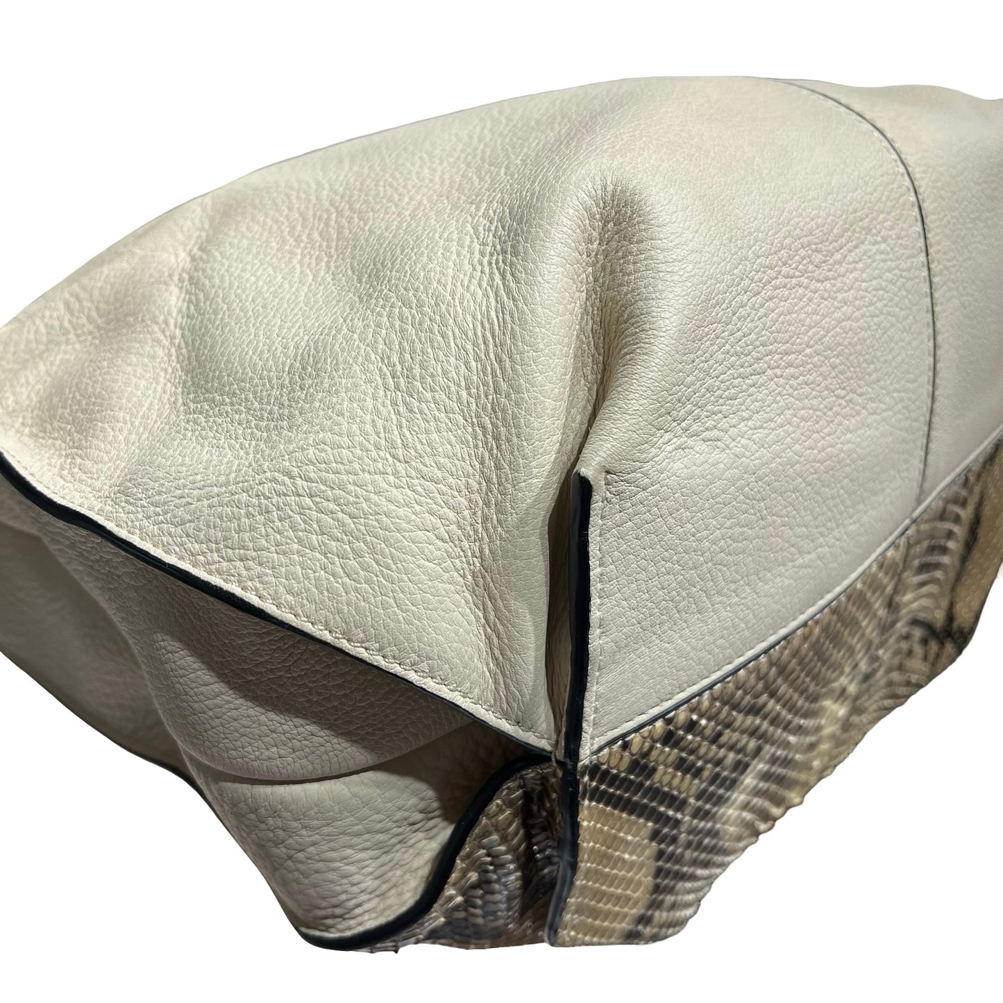 Used LOEWE Python Leather Calfskin Leather Python Hobo Bag Beige
