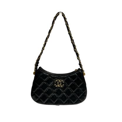 CHANEL SHOULDER POUCH BLACK CALFSKIN GHW [3000630]