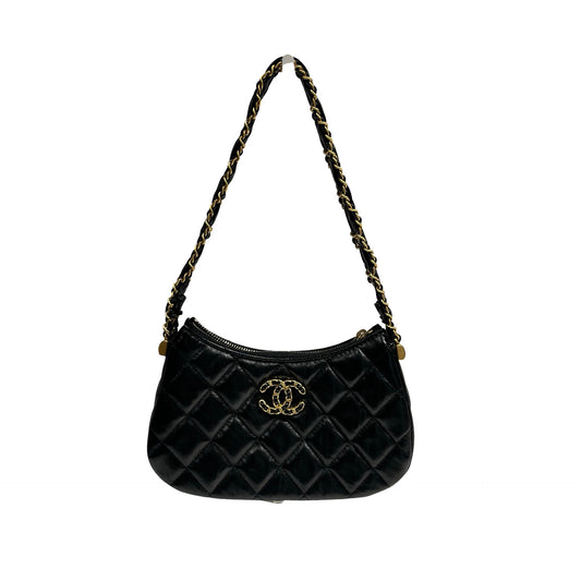 CHANEL SHOULDER POUCH BLACK CALFSKIN GHW [3000630]