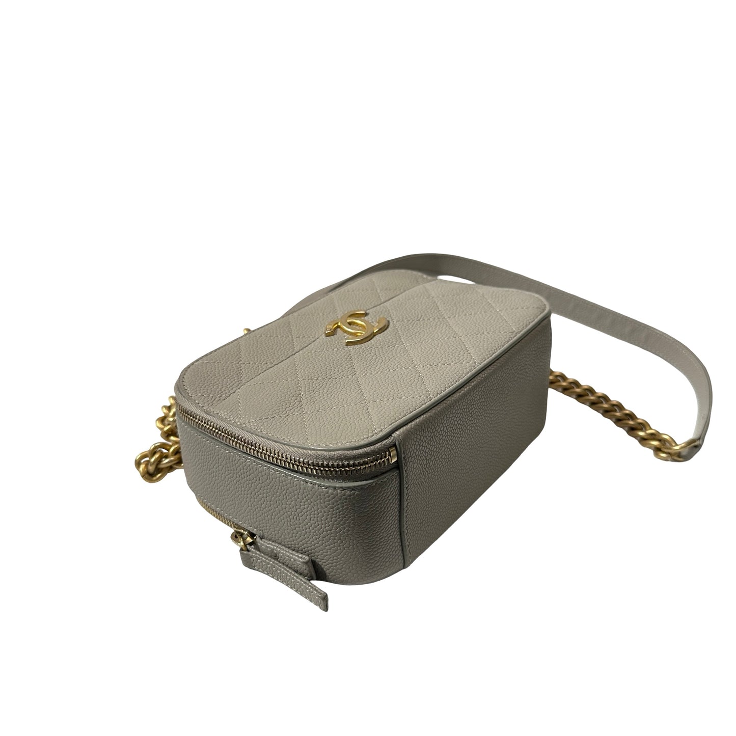 Used CHANEL Calfskin Leather Camera Shoulder Bag GHW Grey
