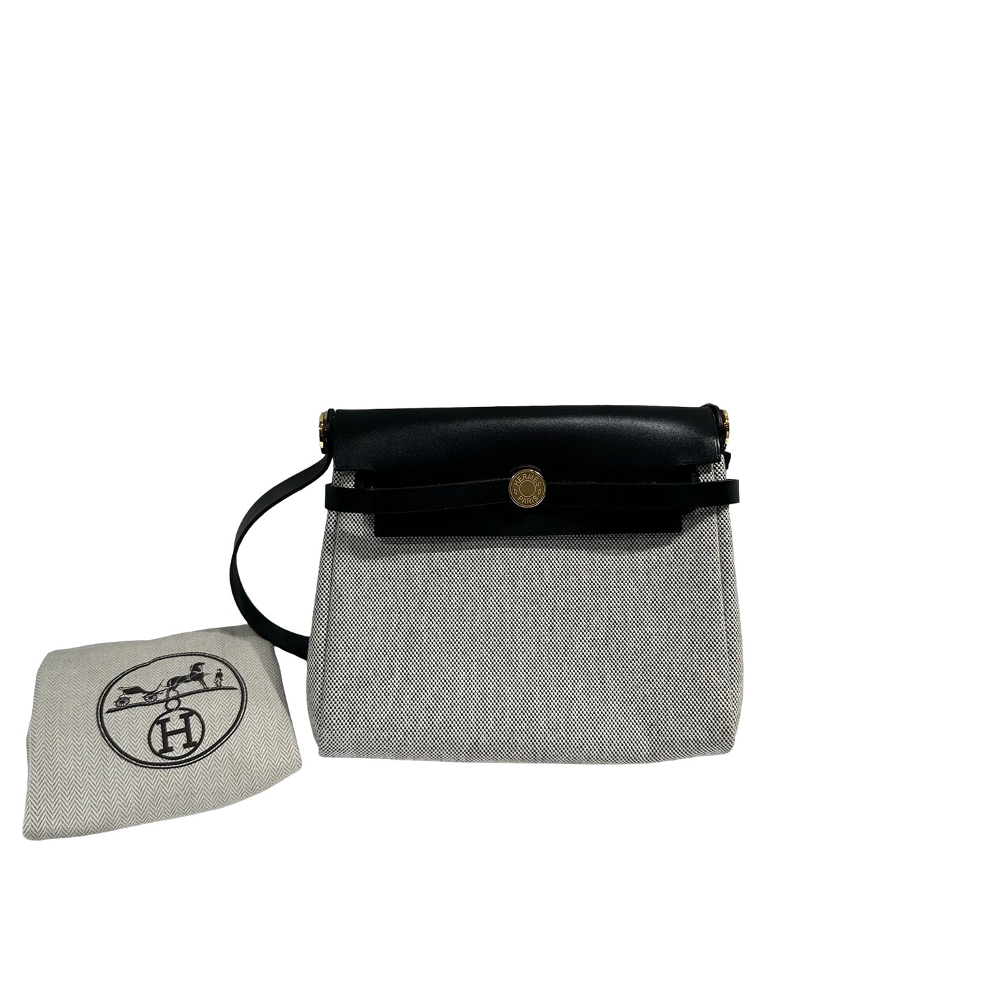 HERMES BLACK CANVAS GHW MINI HERBAG ［3000281］