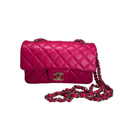 Used CHANEL Mini Classic Flap Two Way Shoulder Bag Pink GHW