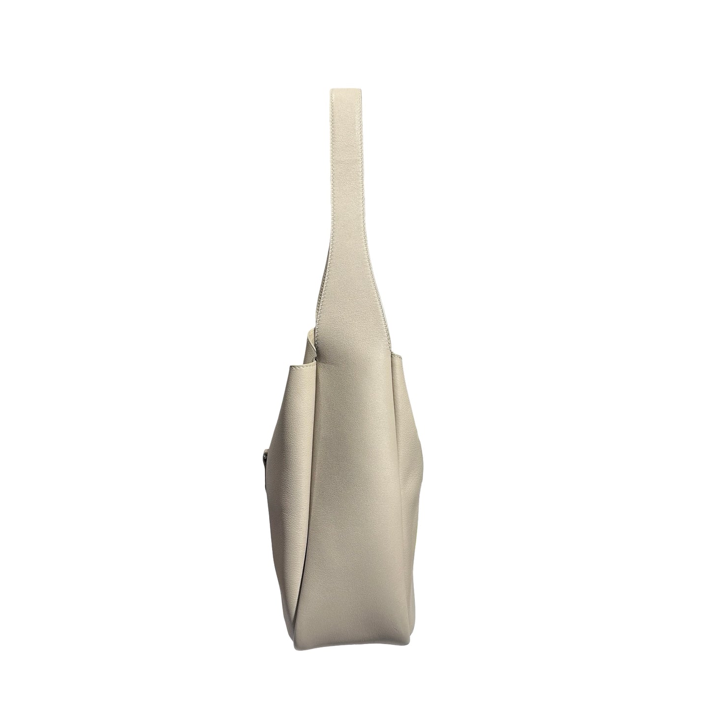 Used SAINT LAURENT Calfskin Leather LE 5 A 7 Hobo Bag Beige PHW