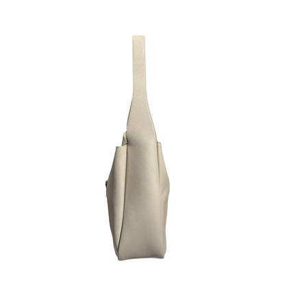 Used SAINT LAURENT Calfskin Leather LE 5 A 7 Hobo Bag Beige PHW