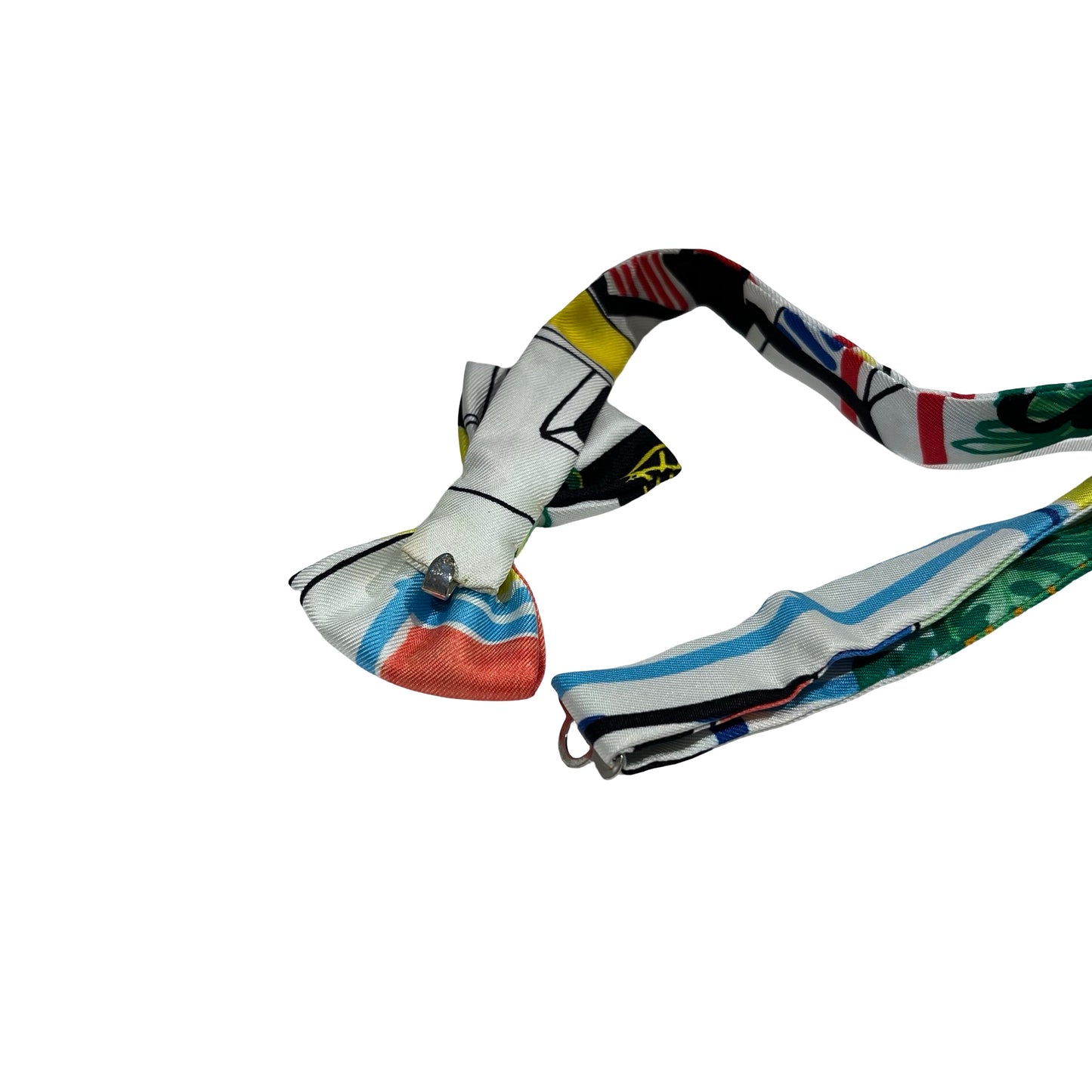Used HERMES Geometric Stripes Bow Tie Accessories Multi-color Orange Green Black White Yellow